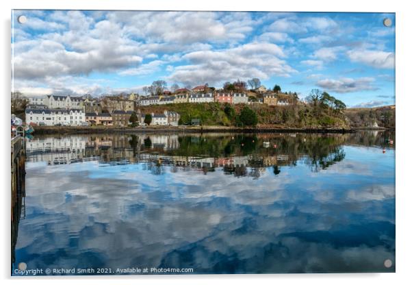 The town of Portree surrounds the harbour with reflections of the sky. #2 Acrylic by Richard Smith