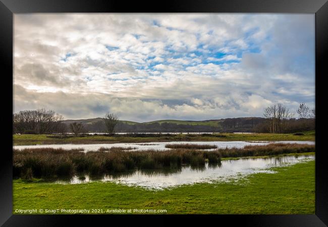Flooded marshland at Loch Ken in winter near Parton, Galloway, Scotland Framed Print by SnapT Photography