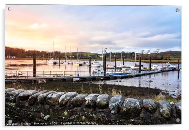 Sunset over Kirkcudbright pier and harbour, Dumfries and Galloway, Scotland Acrylic by SnapT Photography