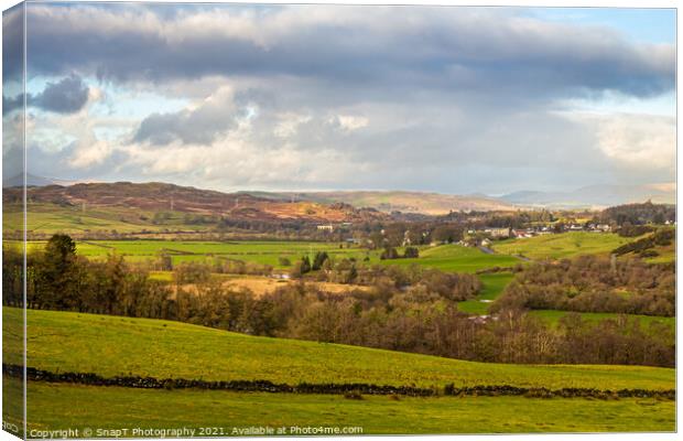 A view of the Ken valley landscape in the Glenkens, with Dalry in the distance Canvas Print by SnapT Photography