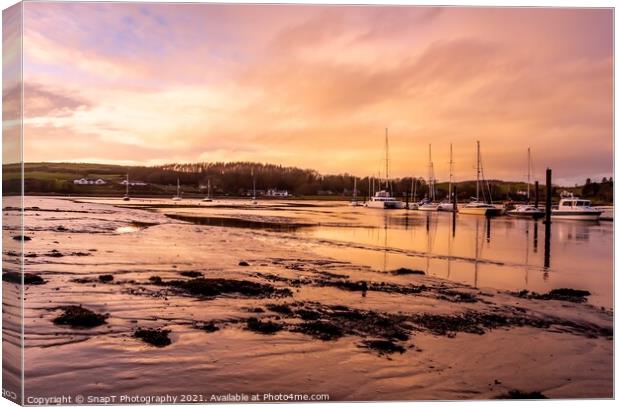 Golden Sunset over the River Dee estuary and Kirkcudbright marina Canvas Print by SnapT Photography