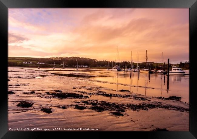 Golden Sunset over the River Dee estuary and Kirkcudbright marina Framed Print by SnapT Photography