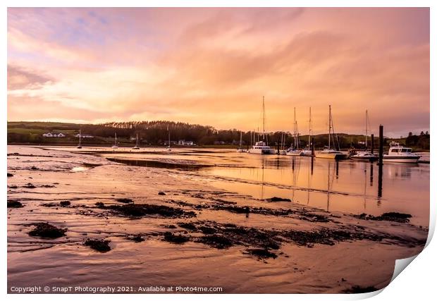 Golden Sunset over the River Dee estuary and Kirkcudbright marina Print by SnapT Photography