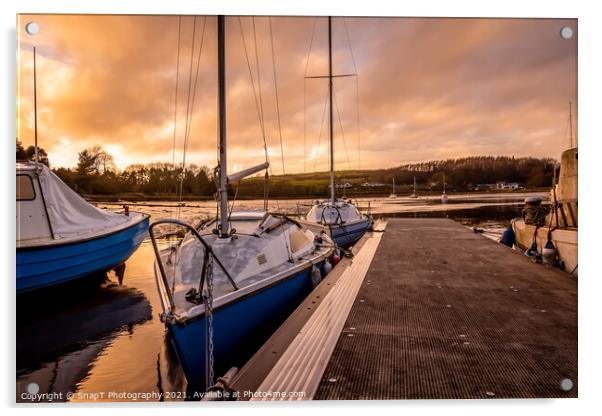 Yachts moored at Kirkcudbright marina at sunset in winter on the Dee estuary Acrylic by SnapT Photography