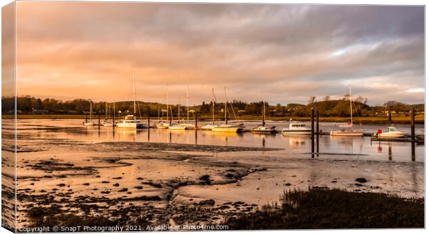 Yachts and boats moored at Kirkcudbright Marina, reflecting on the water Canvas Print by SnapT Photography