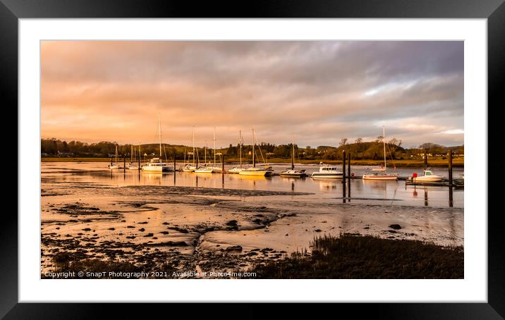 Yachts and boats moored at Kirkcudbright Marina, reflecting on the water Framed Mounted Print by SnapT Photography