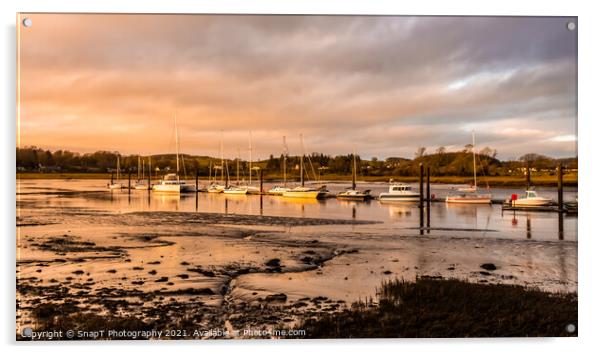 Yachts and boats moored at Kirkcudbright Marina, reflecting on the water Acrylic by SnapT Photography