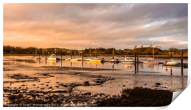 Yachts and boats moored at Kirkcudbright Marina, reflecting on the water Print by SnapT Photography