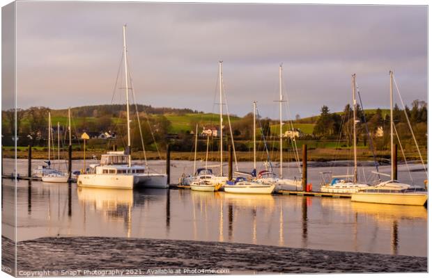 Yachts and boats moored at Kirkcudbright Marina, reflecting on the water Canvas Print by SnapT Photography