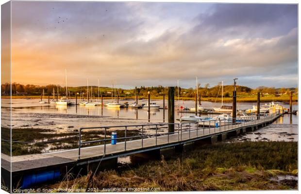 Sunset over Kirkcudbright pier and harbour, Dumfries and Galloway, Scotland Canvas Print by SnapT Photography