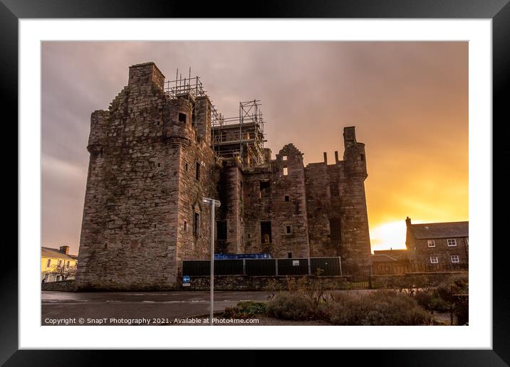 MacLellan's Castle at sunset on the old High Street in Kirkcudbright, Scotland Framed Mounted Print by SnapT Photography