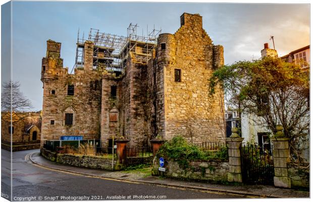 MacLellan's Castle on the old High Street in Kirkcudbright at sunset Canvas Print by SnapT Photography
