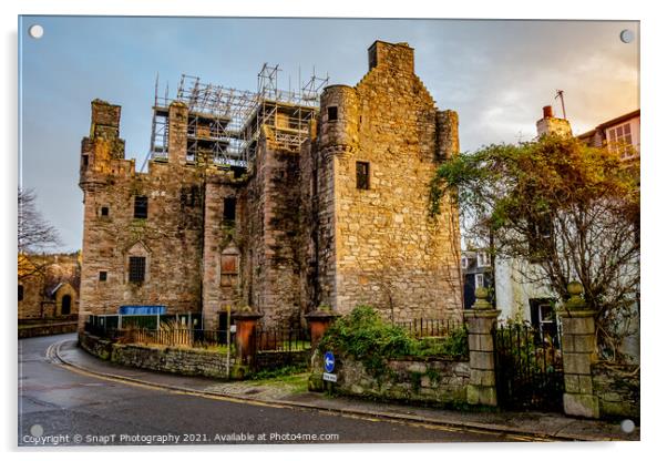 MacLellan's Castle on the old High Street in Kirkcudbright at sunset Acrylic by SnapT Photography