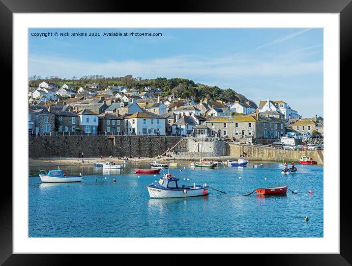 Coastal village of Mousehole across the harbour Framed Mounted Print by Nick Jenkins