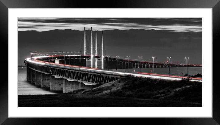 Rivers of Light Flowing Across the Oresund Bridge Framed Mounted Print by K7 Photography