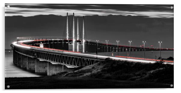 Rivers of Light Flowing Across the Oresund Bridge Acrylic by K7 Photography