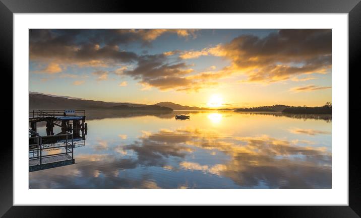 Loch Lomond sunrise at Luss Pier Framed Mounted Print by Jonathon barnett