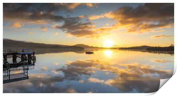 Loch Lomond sunrise at Luss Pier Print by Jonathon barnett