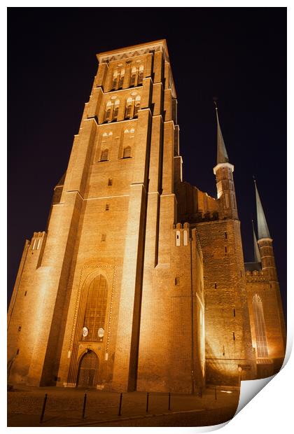 St Mary Church in Gdansk at Night Print by Artur Bogacki