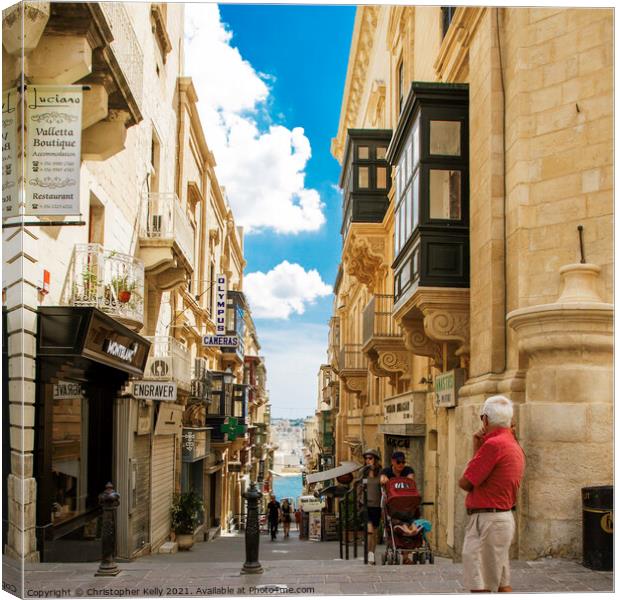 Valletta shops Canvas Print by Christopher Kelly