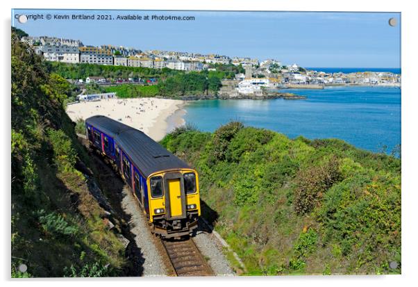 Train leaving st ives in cornwall Acrylic by Kevin Britland