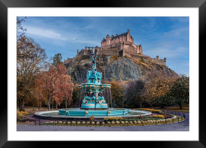 Ross Fountain and Edinburgh Castle Framed Mounted Print by John Frid