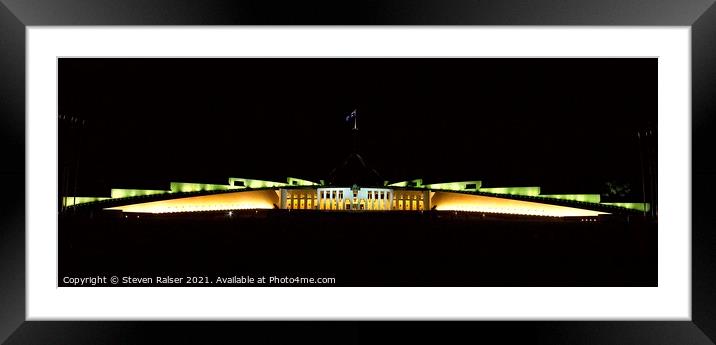 Parliament House, Australia at Night  Framed Mounted Print by Steven Ralser