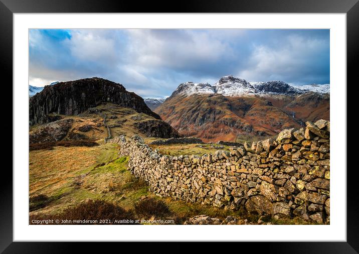 Langdale Wall in the Lake District. Framed Mounted Print by John Henderson