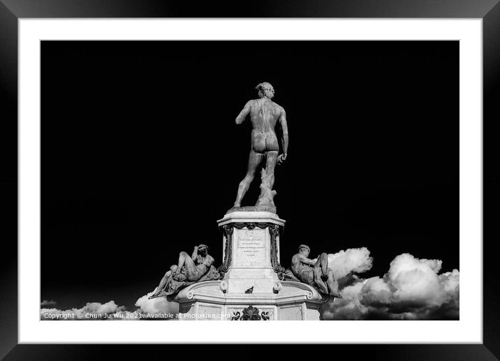 Statue of David at Michelangelo Square (black & white) Framed Mounted Print by Chun Ju Wu