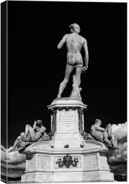 Statue of David at Michelangelo Square (black & white) Canvas Print by Chun Ju Wu
