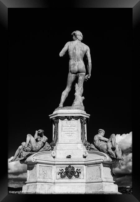 Statue of David at Michelangelo Square (black & white) Framed Print by Chun Ju Wu
