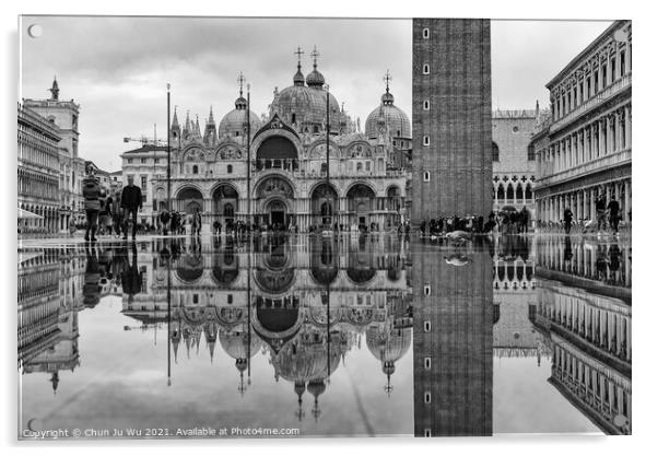 Reflection of St Mark's Basilica (black & white) Acrylic by Chun Ju Wu