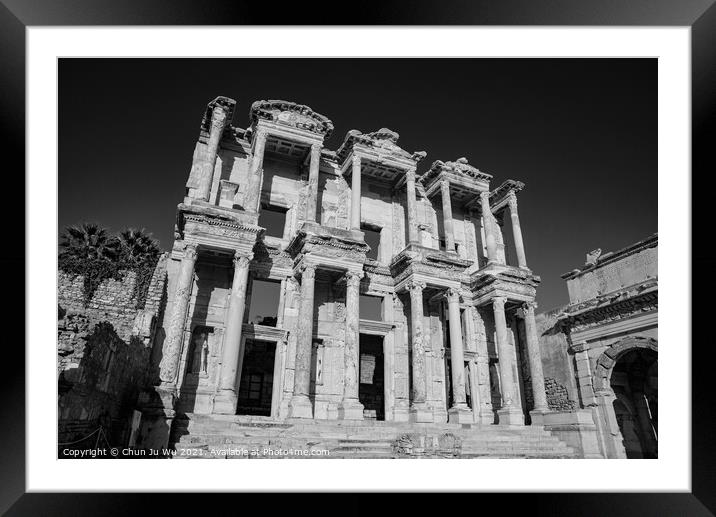 Library of Celsus in Ephesus (black & white) Framed Mounted Print by Chun Ju Wu