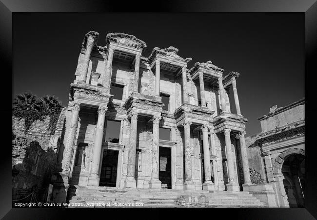 Library of Celsus in Ephesus (black & white) Framed Print by Chun Ju Wu