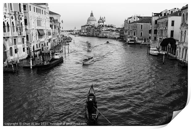 Grand Canal in Venice (black & white) Print by Chun Ju Wu