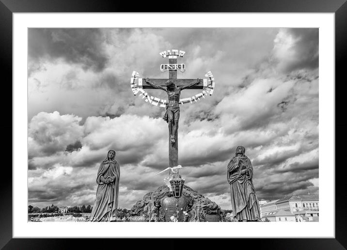 The statue Crucifix and Calvary in Prague (black & white) Framed Mounted Print by Chun Ju Wu