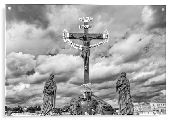 The statue Crucifix and Calvary in Prague (black & white) Acrylic by Chun Ju Wu