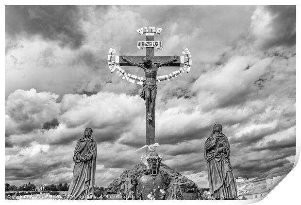 The statue Crucifix and Calvary in Prague (black & white) Print by Chun Ju Wu