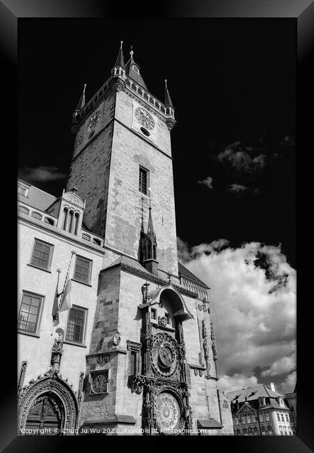 Astronomical Clock Tower in Prague (black & white) Framed Print by Chun Ju Wu