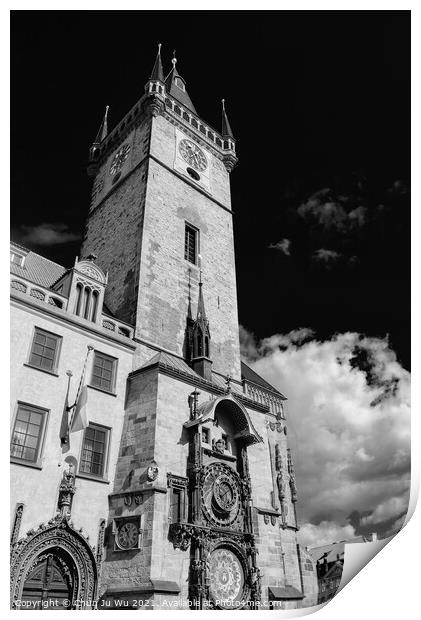 Astronomical Clock Tower in Prague (black & white) Print by Chun Ju Wu