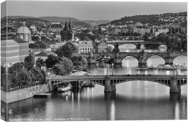 Three bridges in Prague (black & white) Canvas Print by Chun Ju Wu