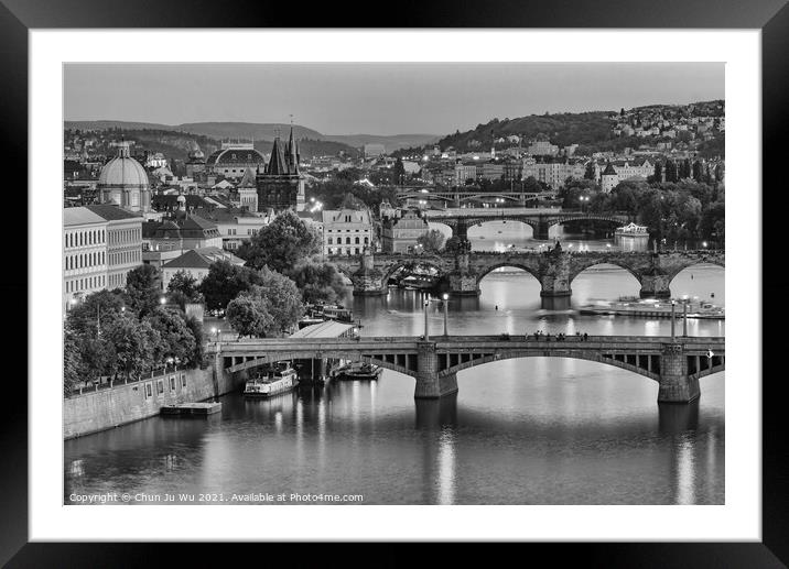 Three bridges in Prague (black & white) Framed Mounted Print by Chun Ju Wu
