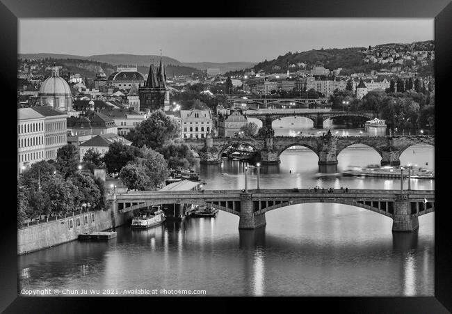 Three bridges in Prague (black & white) Framed Print by Chun Ju Wu