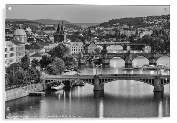 Three bridges in Prague (black & white) Acrylic by Chun Ju Wu