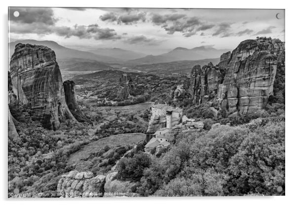Landscape of monastery and rock formation in Meteora, Greece Acrylic by Chun Ju Wu