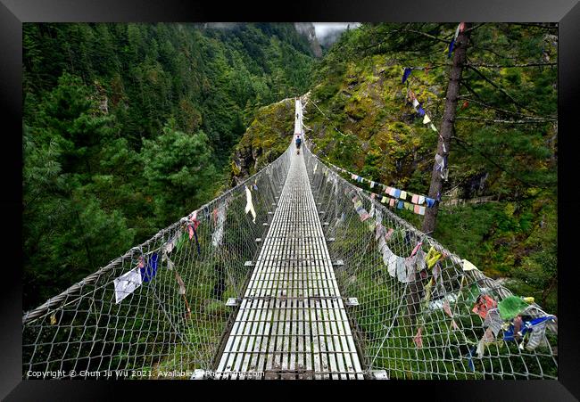 Suspension Bridge at Himalayan area in Nepal Framed Print by Chun Ju Wu