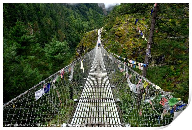 Suspension Bridge at Himalayan area in Nepal Print by Chun Ju Wu
