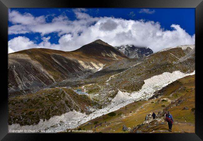 People walking on Everest Base Camp trekking route at Himalayas mountain range in Nepal Framed Print by Chun Ju Wu