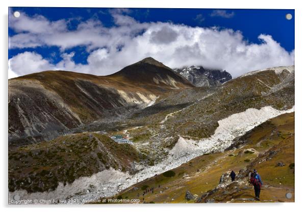 People walking on Everest Base Camp trekking route at Himalayas mountain range in Nepal Acrylic by Chun Ju Wu
