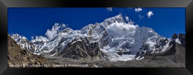 Panorama of Mount Everest and Lhotse, two of the highest mountains in the world, of Himalayas in Nepal Framed Print by Chun Ju Wu